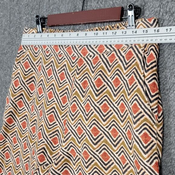 Tahari Pants Womens L Brown Geometric 100% Linen Elastic Waist Wide Leg Crop - Picture 3 of 12